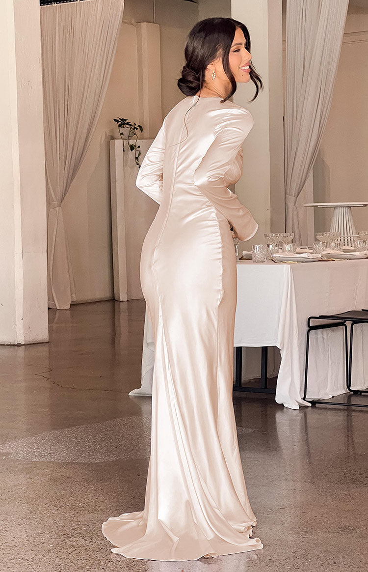 Addina Cream Long Sleeve Maxi Dress - View 3 | Shop Formal Dress