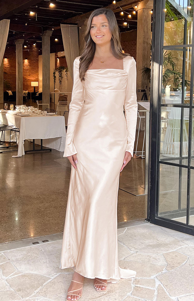 Addina Cream Long Sleeve Maxi Dress - View 4 | Shop Formal Dress