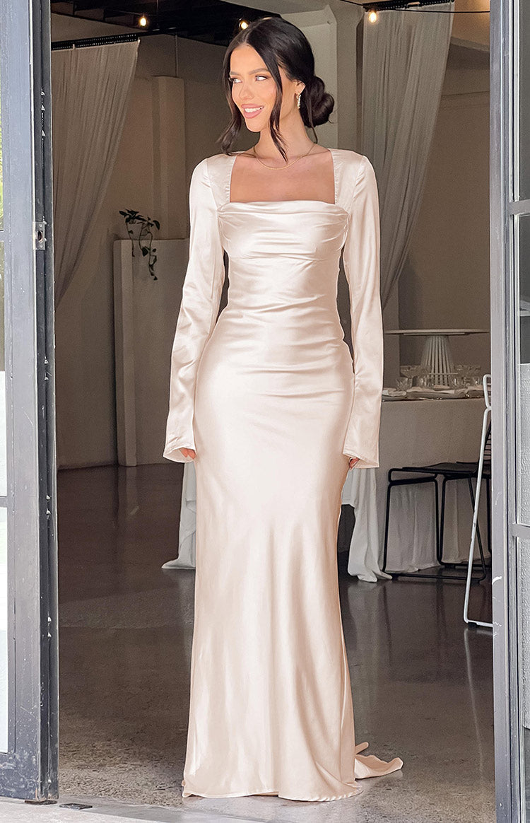 Addina Cream Long Sleeve Maxi Dress - View 5 | Shop Formal Dress