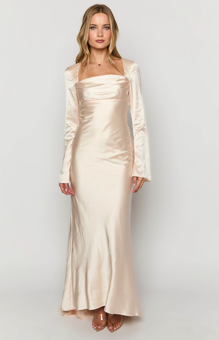 Addina Cream Long Sleeve Maxi Dress - View 6 | Shop Formal Dress
