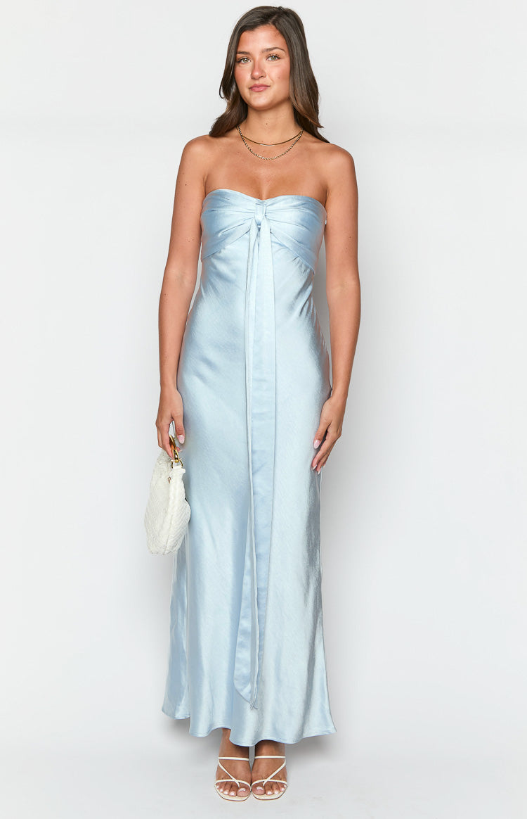 Collective Dress - Ariella Blue Satin Strapless Maxi Dress image 6