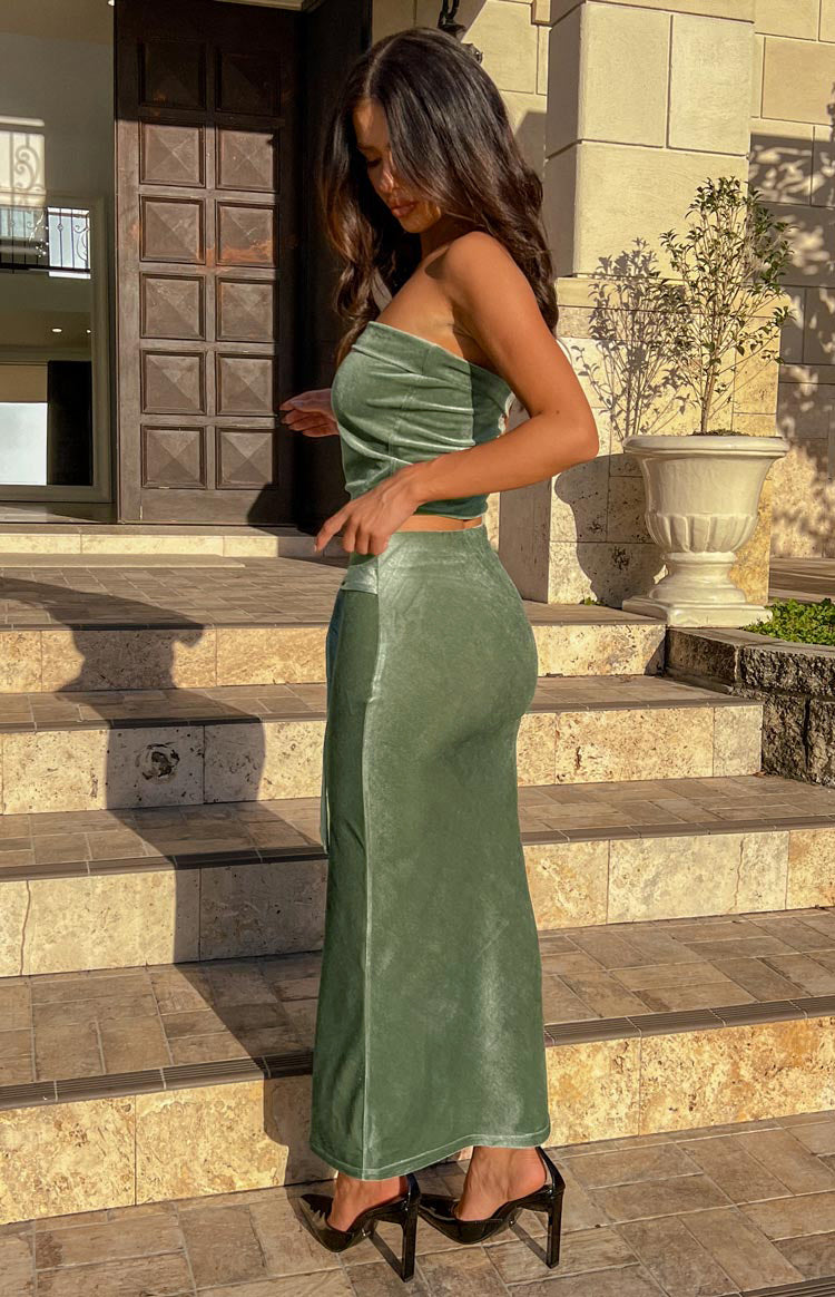 Arleth Green Velvet Maxi Skirt Image
