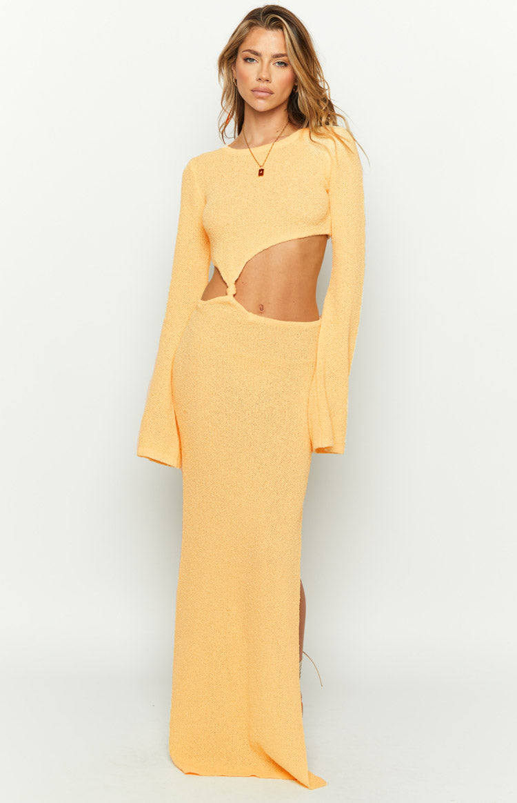 Collective Dress - Arya Yellow Long Sleeve Knit Maxi Dress image 6