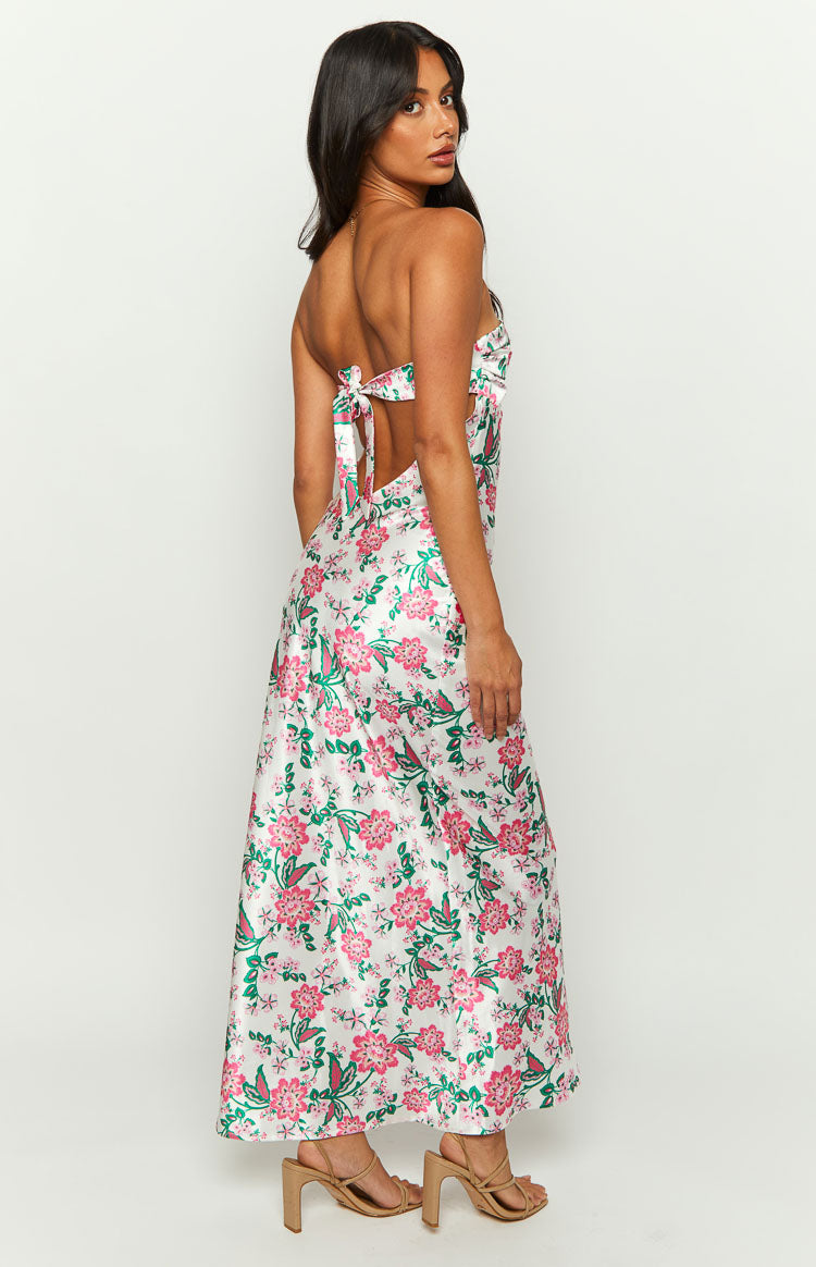 Astra Strapless Floral Satin Midi Dress Image