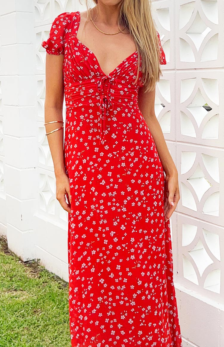 Maxi Dress Long Red Dress Floral Ayla Red Floral Short Sleeve Maxi