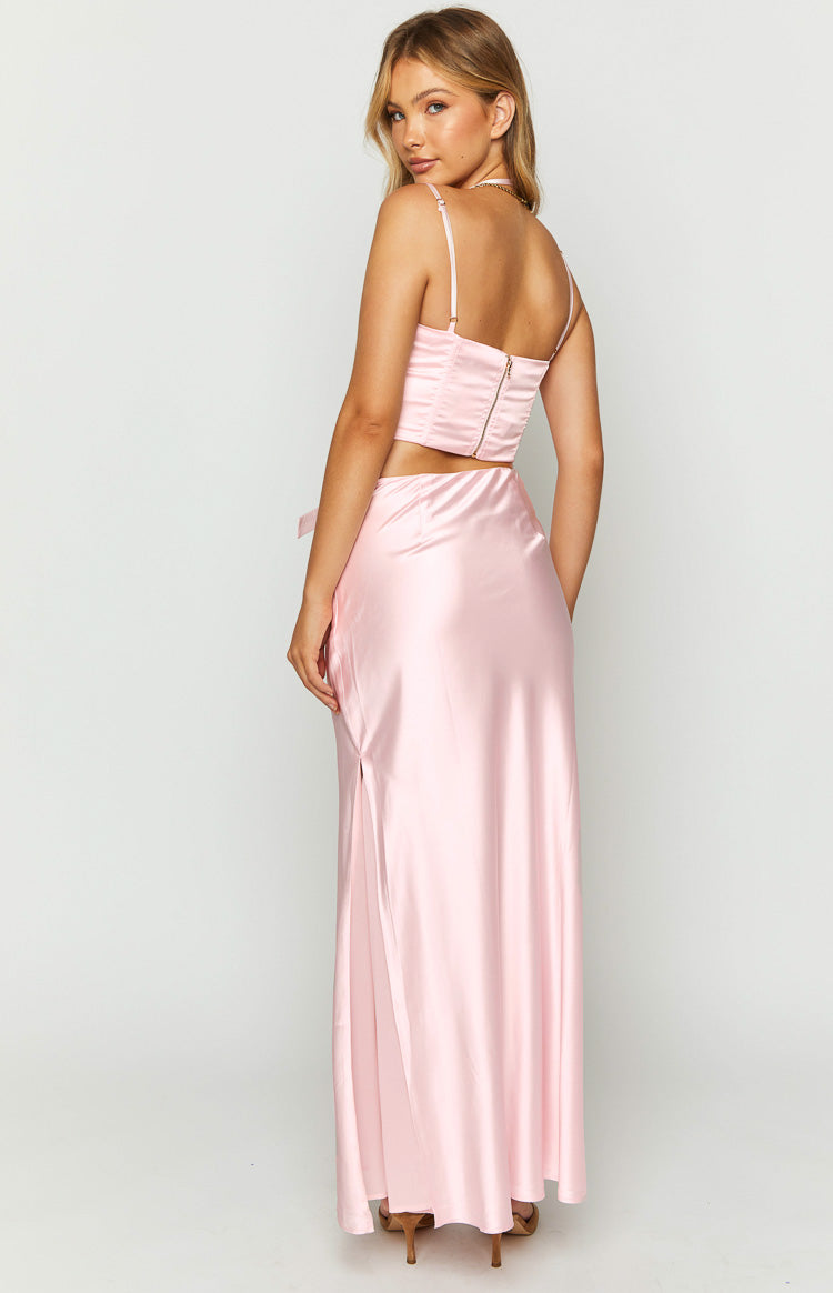 Azriel Pink Satin Bow Maxi Skirt Image