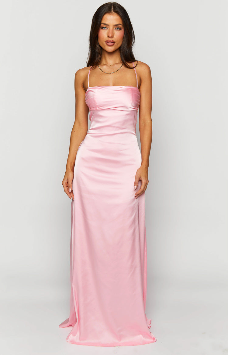 Shop Formal Dress - Blaise Pink Satin Maxi Dress secondary image