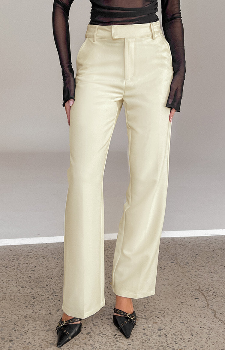 Beginning Boutique Cabo Cream Straight Leg High Waisted Tailored Pant cream high-waisted straight leg tailored pants with belt loops