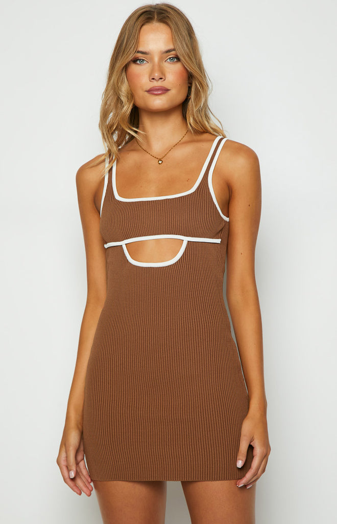 Clarity Brown Knit Mini dress Beginning Boutique