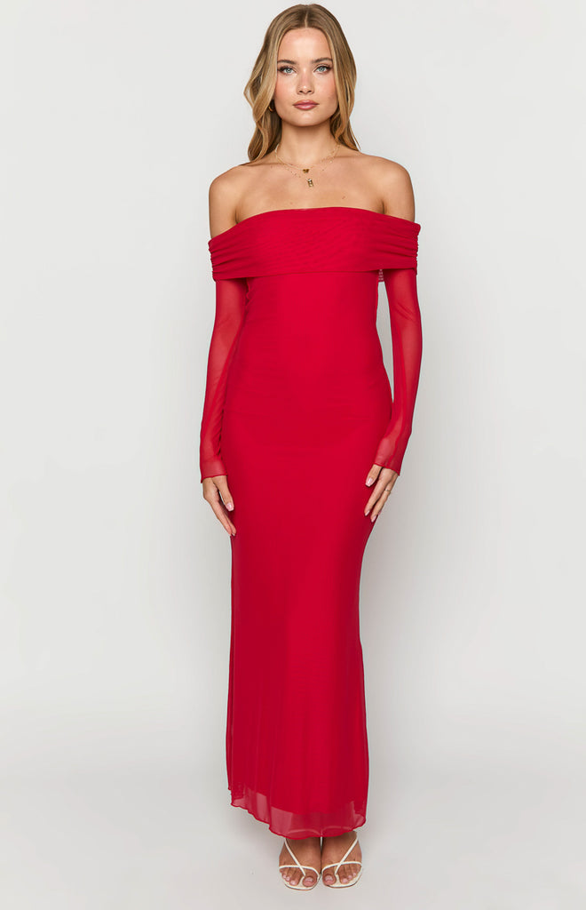 SHIRT DRESS WITH LONG SLEEVES MAXI (RED)