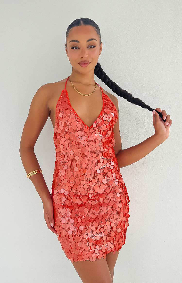 Cyrus Orange Sequin Mini Dress Image