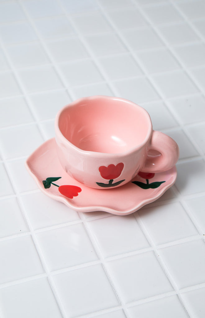 Daisy Pink Floral Mug Set
