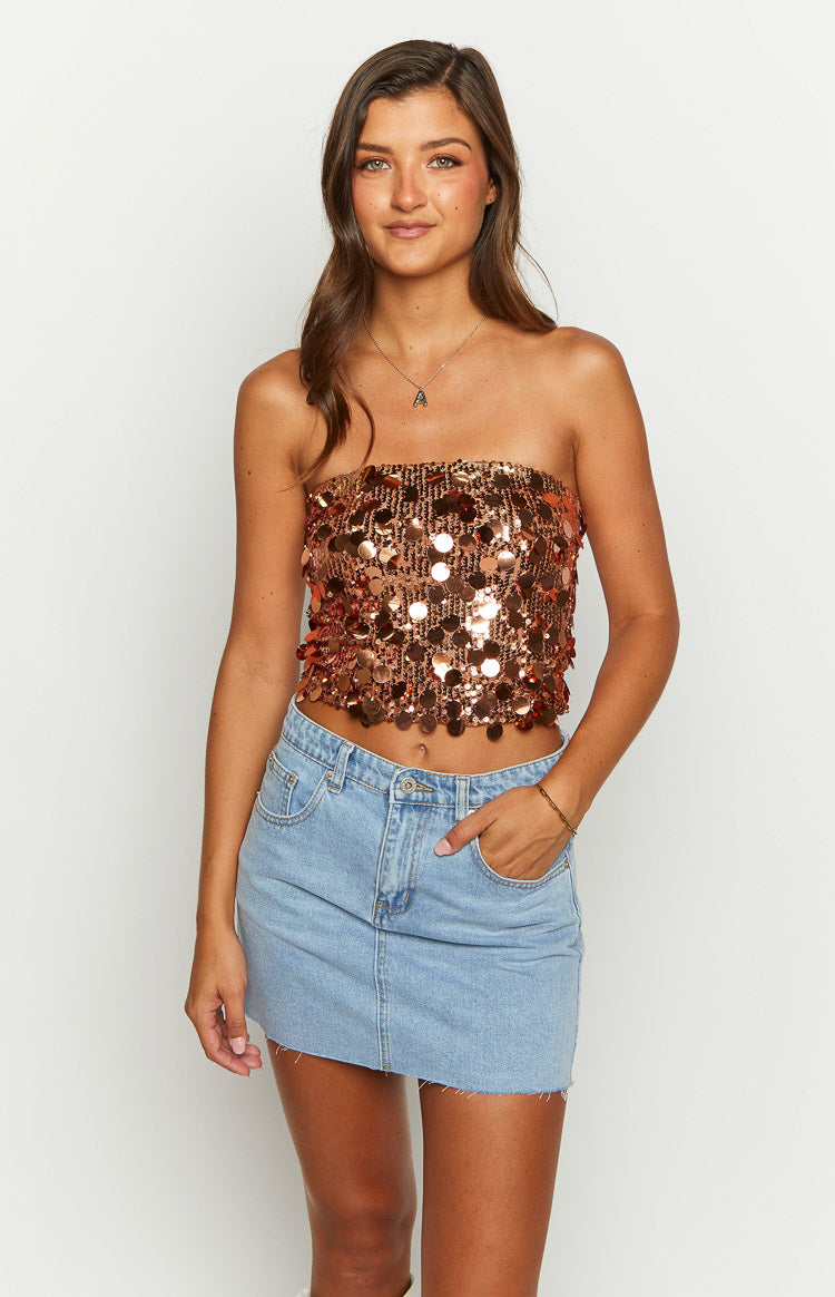 Collective Tops - Emiko Bronze Sequin Crop Top third image