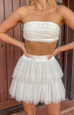 Frosty Ruffle White Mini Skirt Image