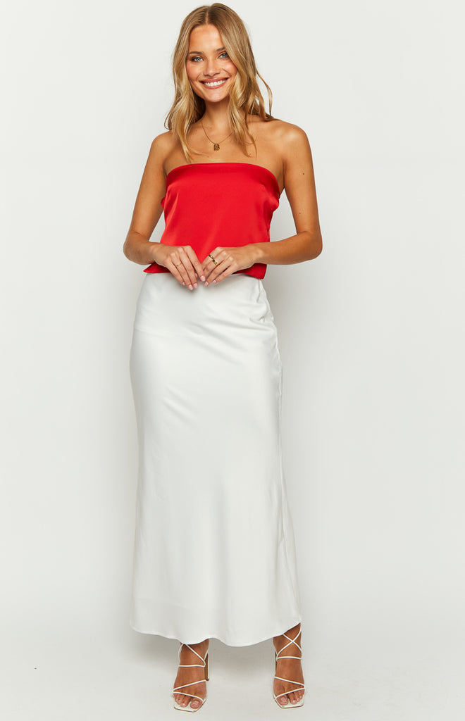 Vivo Basic Izzy Satin Bishop Sleeve Top - Red