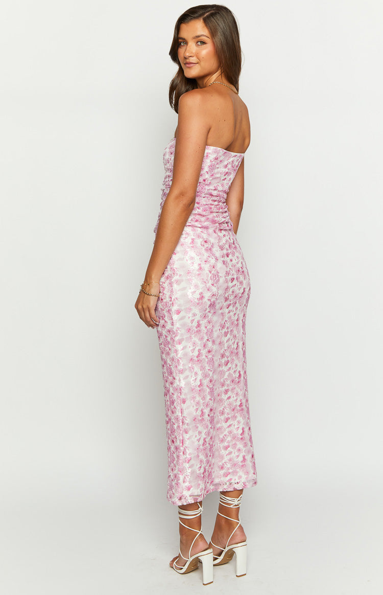 Imogen Pink Floral Print Strapless Maxi Dress Image