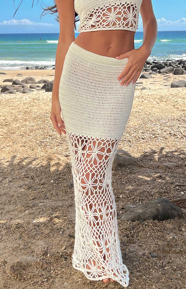 Indio White Crochet Maxi Skirt Image