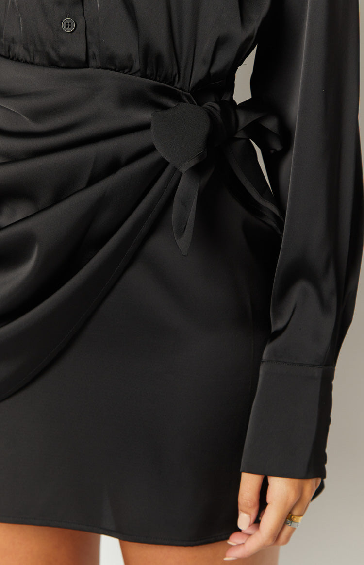 Jane Black Long Sleeve Mini Wrap Dress Image