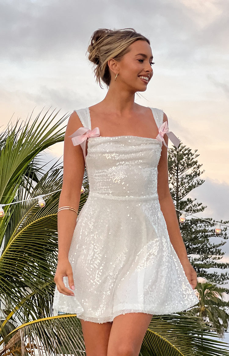 white glitter bachelorette dress White Sequin Bachelorette Mini Dress