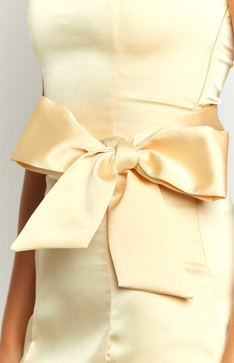 Kamie Yellow Satin Bow Mini Dress Image