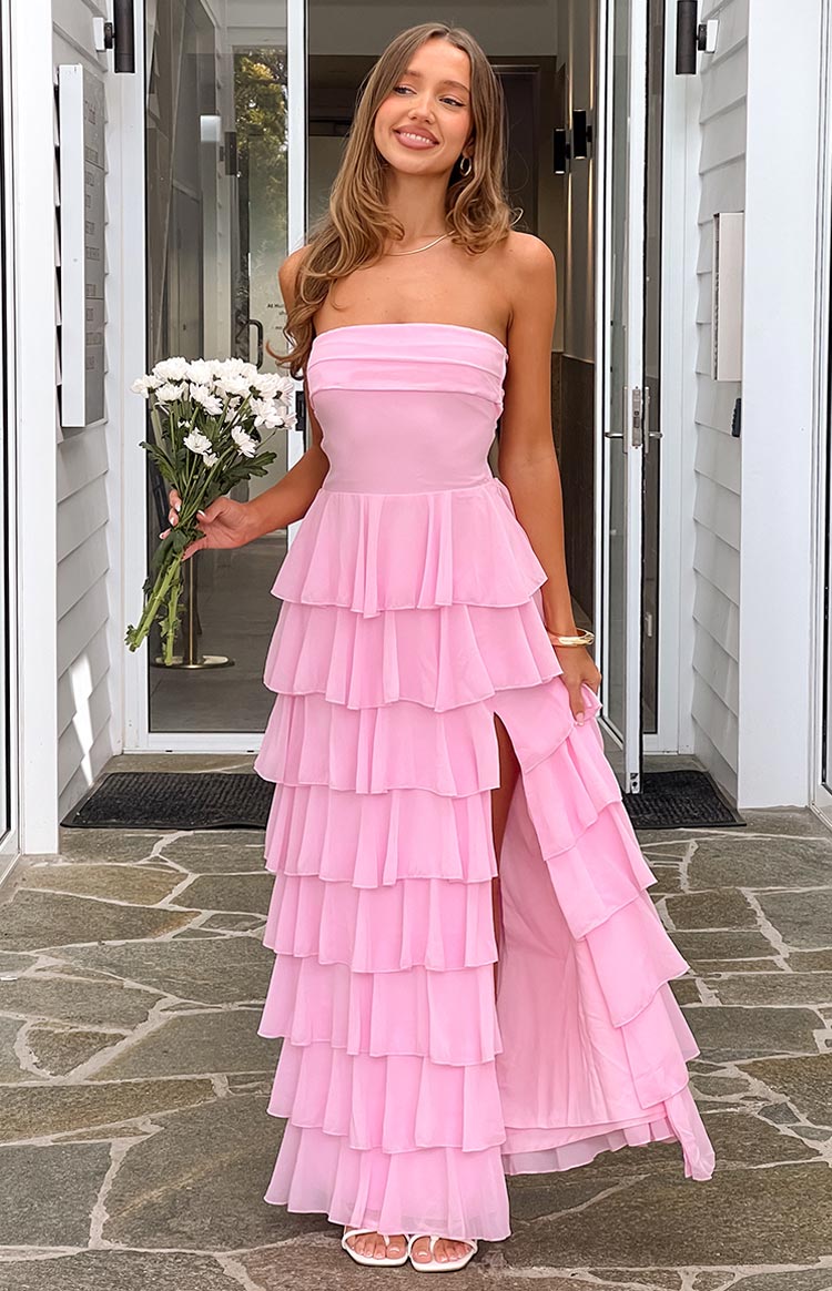 Kim Pink Strapless Ruffle Maxi Dress | Beginning Boutique AU Kim Pink Strapless Ruffle Maxi Dress | Beginning Boutique AU