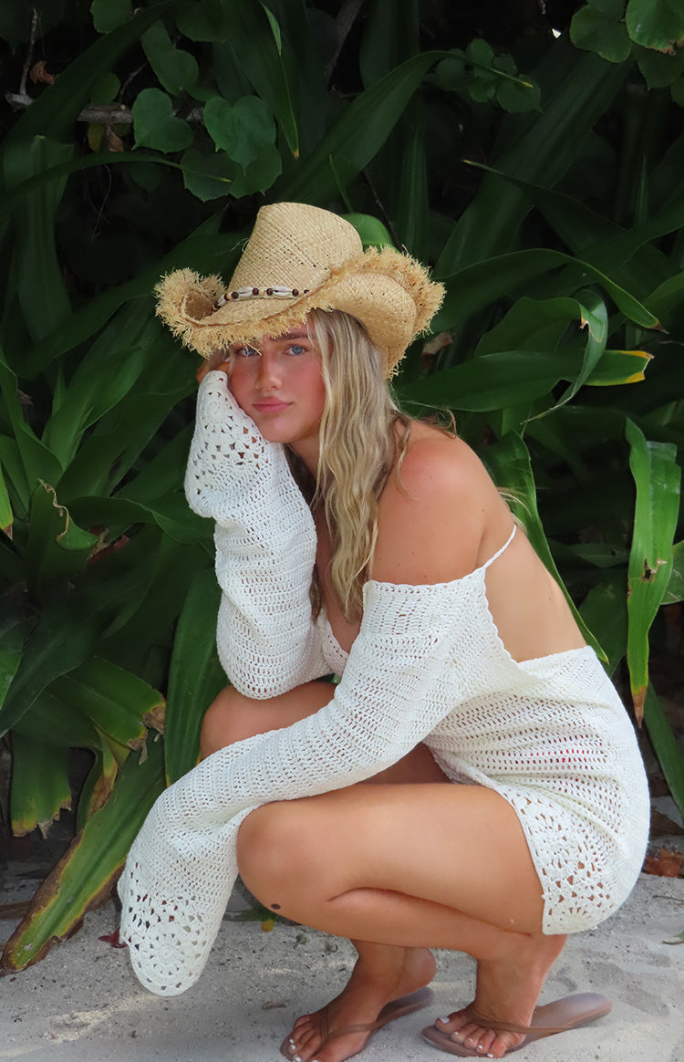 Li White Crochet Long Sleeve Mini Dress | Beginning Boutique AU