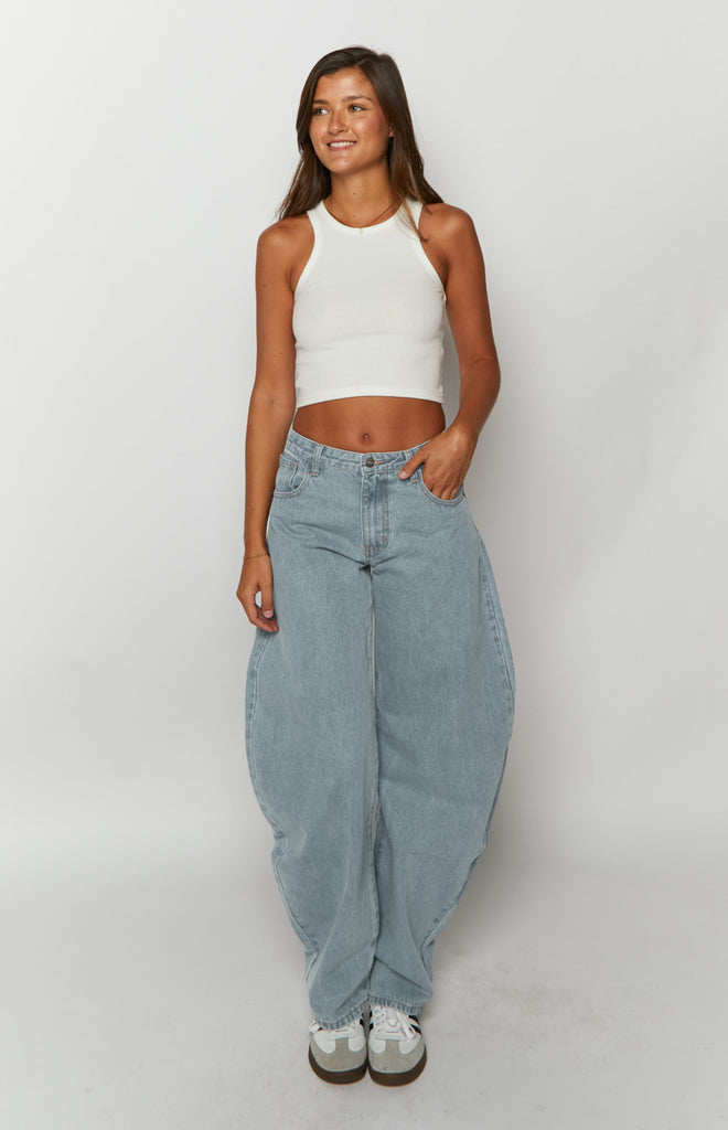 Lioness Washed Blue Denim Horseshoe Jeans Beginning Boutique