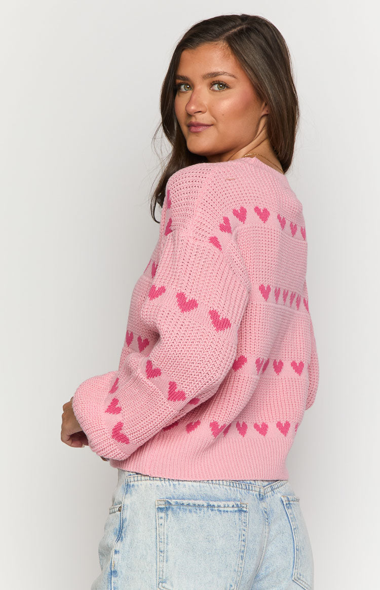 Jeans Warehouse Pink Jumper Lovey Pink Heart Stripe Jumper