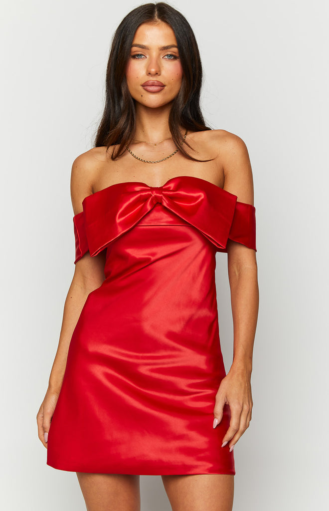 Countryside Off Shoulder Mini Dress - Deep Red