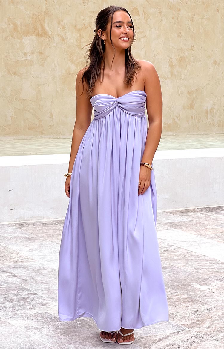 Strapless Sweep/Brush Train Maxi Dress with Slit Lilac