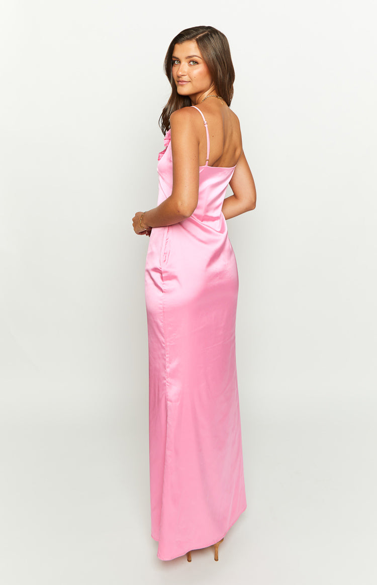 Collective Dress - Nahanee Pink Satin Ruffle Maxi Dress image 3