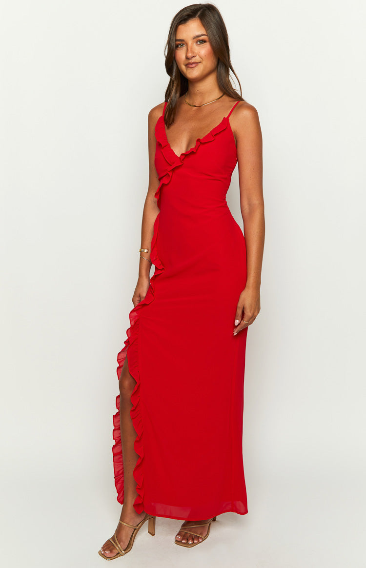 Nahanee Red Ruffle Maxi Dress - View 2 | Shop Formal Dress