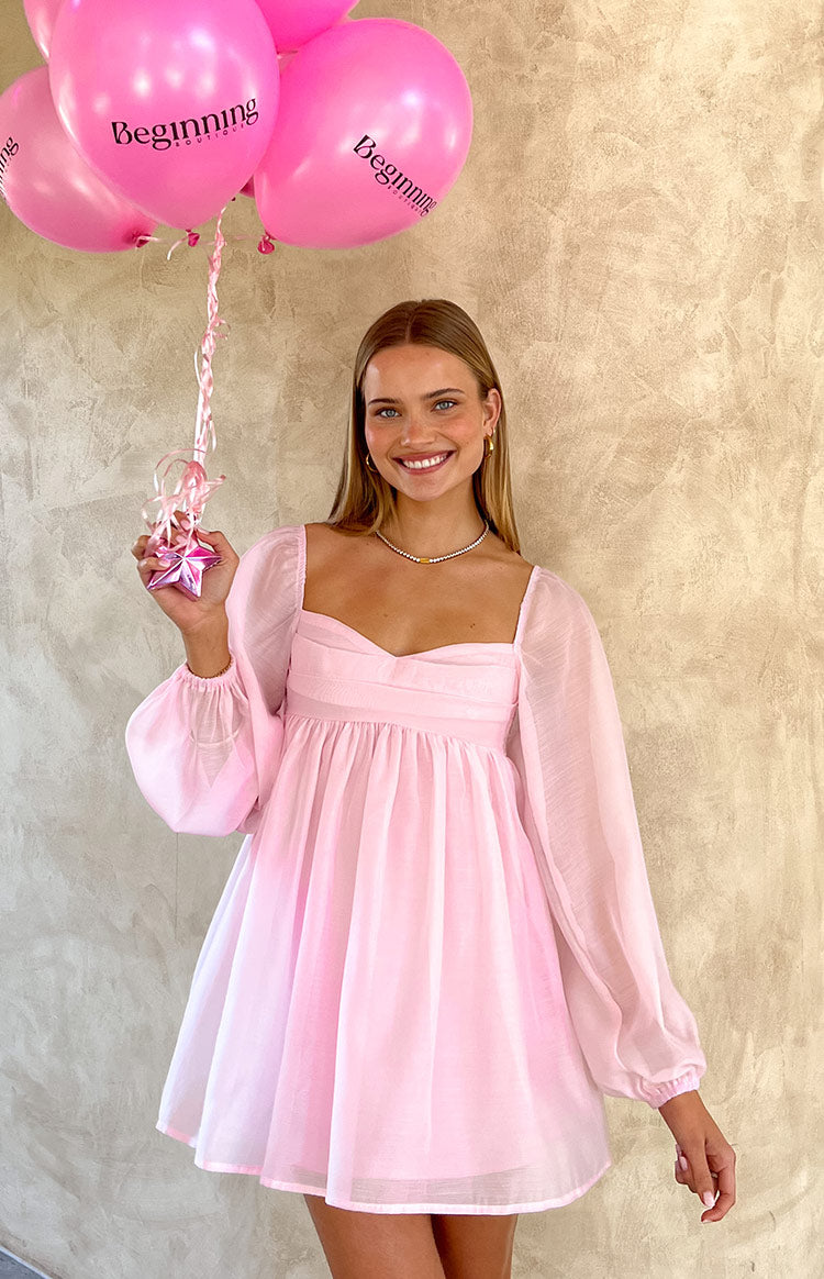 Narla Pink Long Sleeve Mini Dress | Beginning Boutique AU Narla Pink Long Sleeve Mini Dress | Beginning Boutique AU