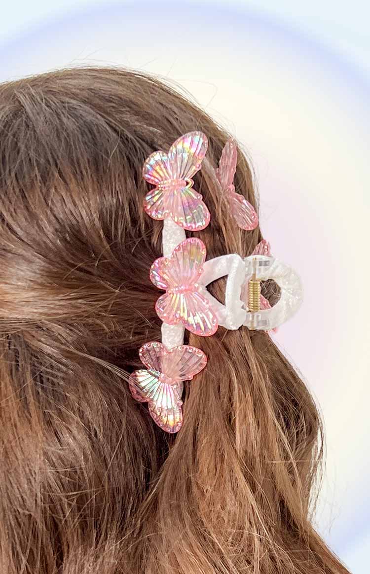 Pink Iridescent Butterfly Claw Clip Image