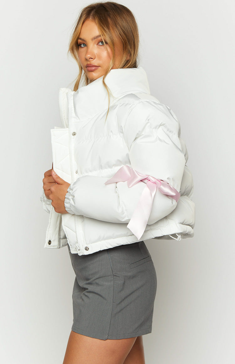 Polar White Bow Puffer Jacket Image