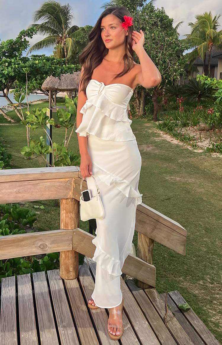 Raleigh White Ruffle Maxi Skirt Beginning Boutique AU