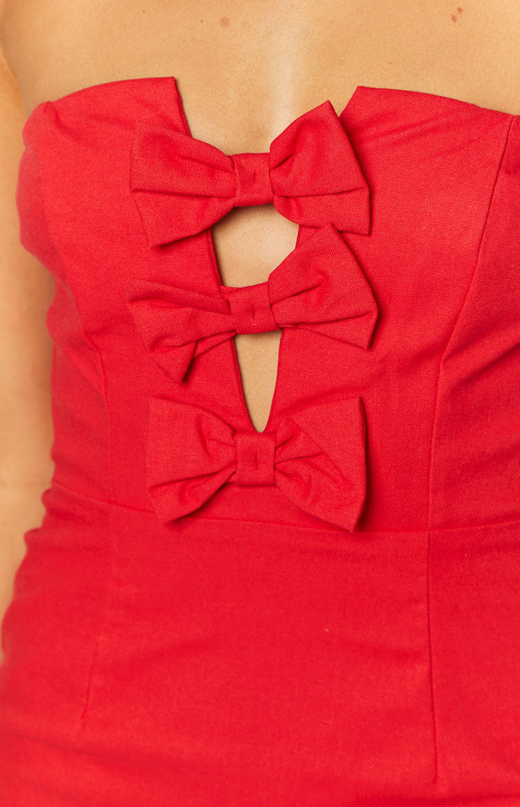 Ribbon Radiance Red Strapless Mini Dress Image