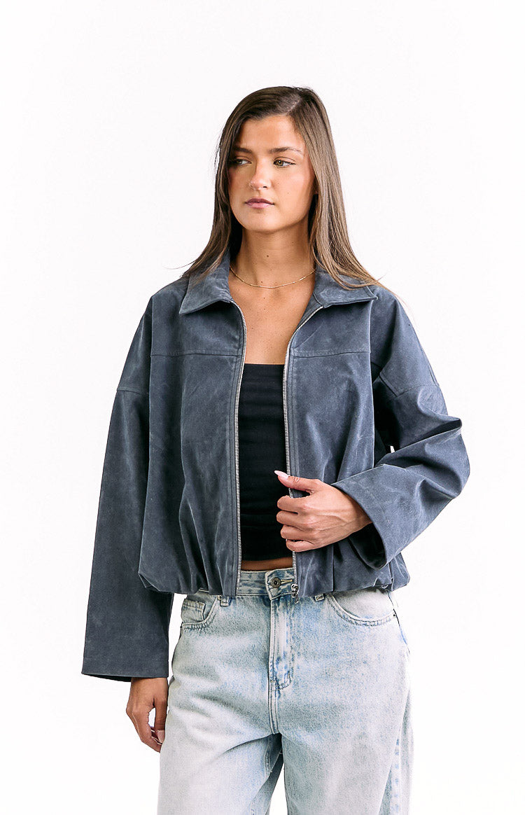 Leopard Print Bubble Hem Suedette Bomber Jacket