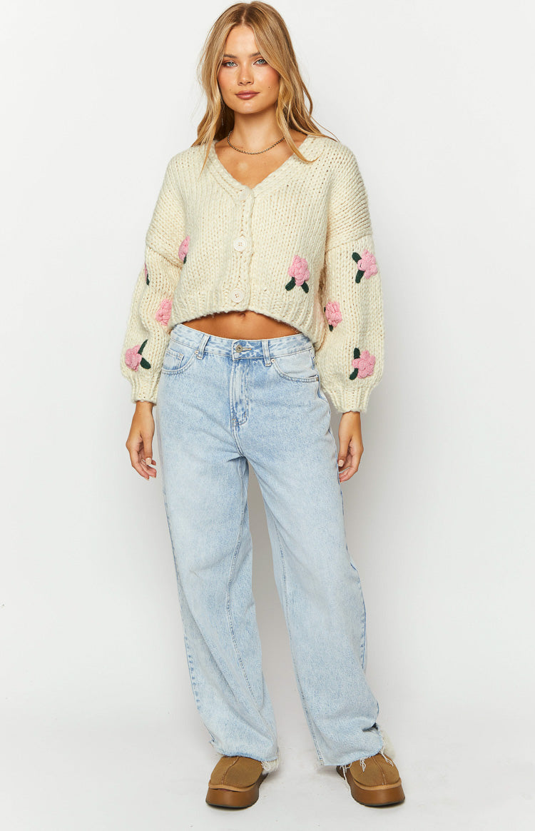 Collective Tops - Vine White Rose Embellished Cardigan sixth image
