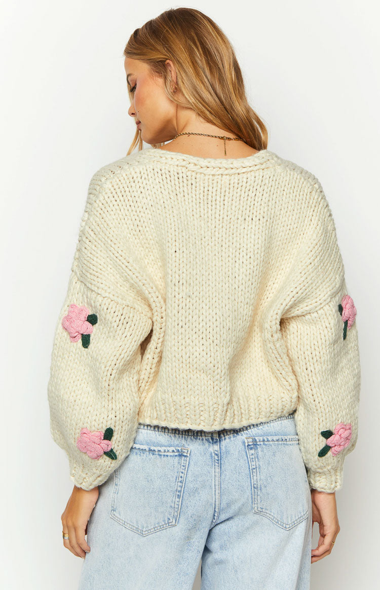 Collective Tops - Vine White Rose Embellished Cardigan featured image