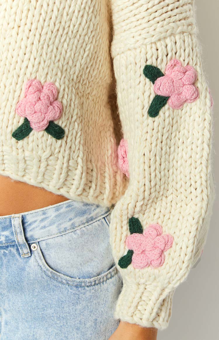 Collective Tops - Vine White Rose Embellished Cardigan fourth image