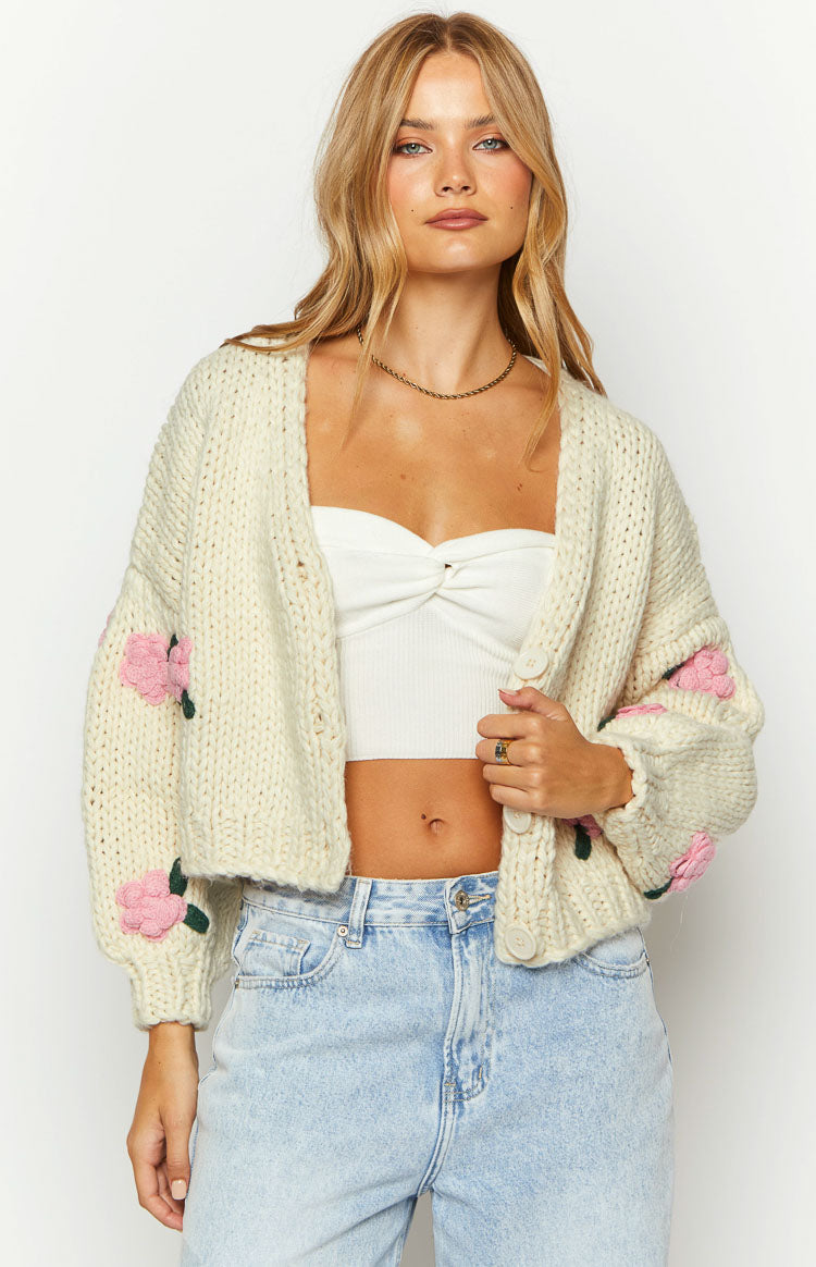 Collective Tops - Vine White Rose Embellished Cardigan third image