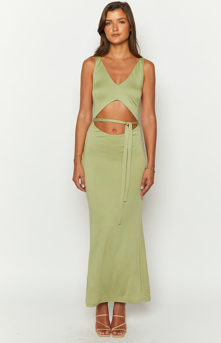 Zuri Khaki Maxi Dress - View 6 | Shop Formal Dress