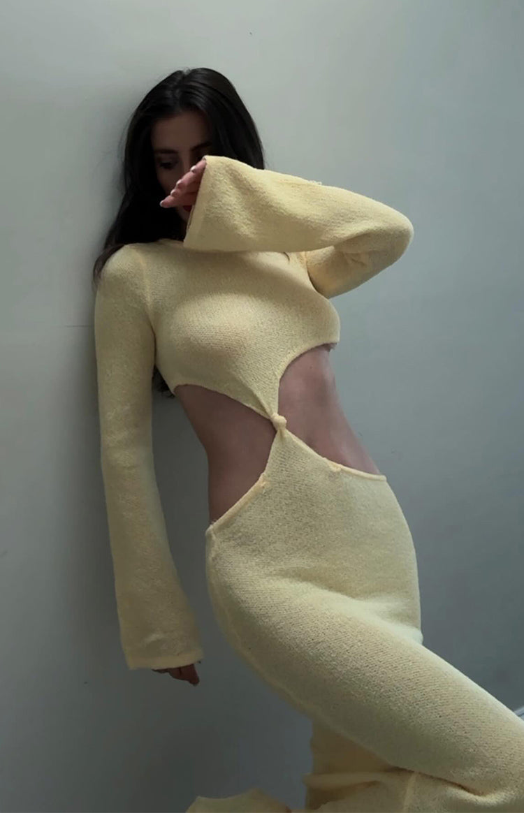 Collective Dress - Arya Yellow Long Sleeve Knit Maxi Dress image 1