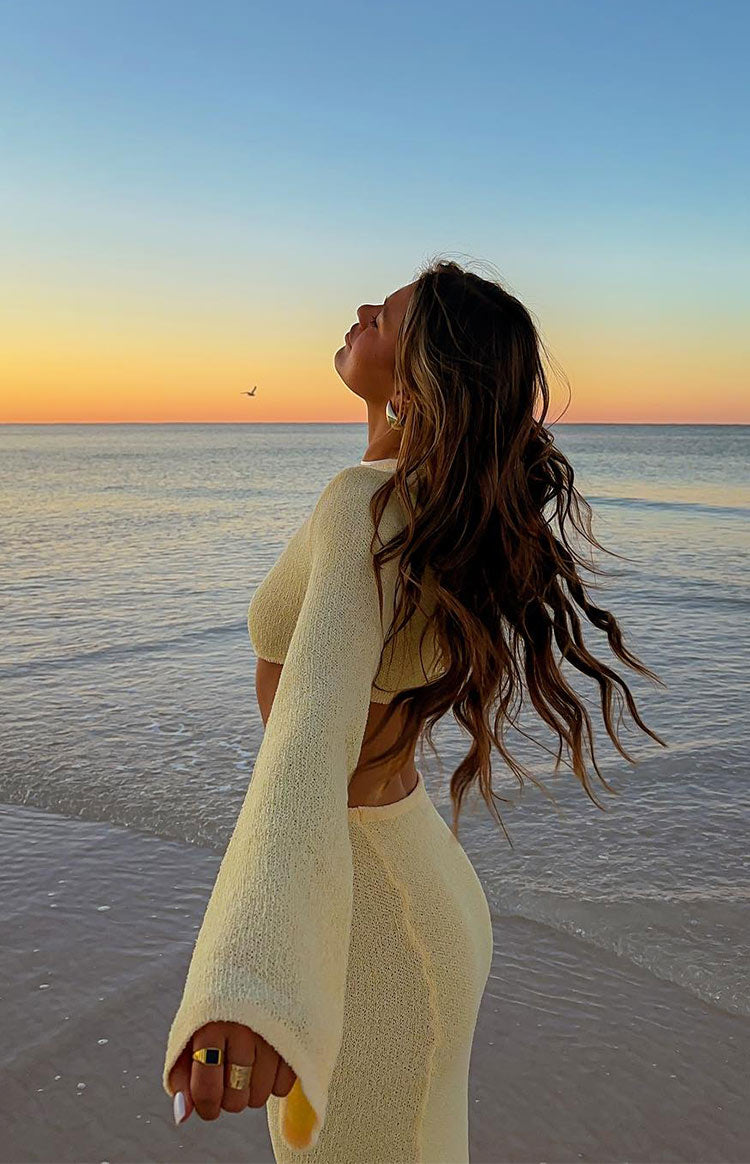 Collective Dress - Arya Yellow Long Sleeve Knit Maxi Dress image 5