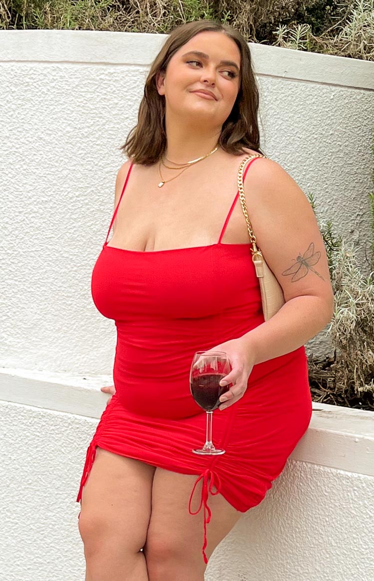 Bronte Red Ruched Mini Dress Image