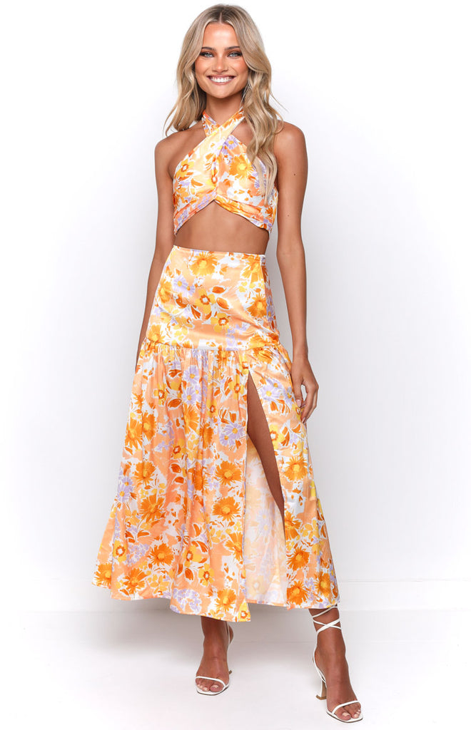 Orange floral maxi skirt Clearance
