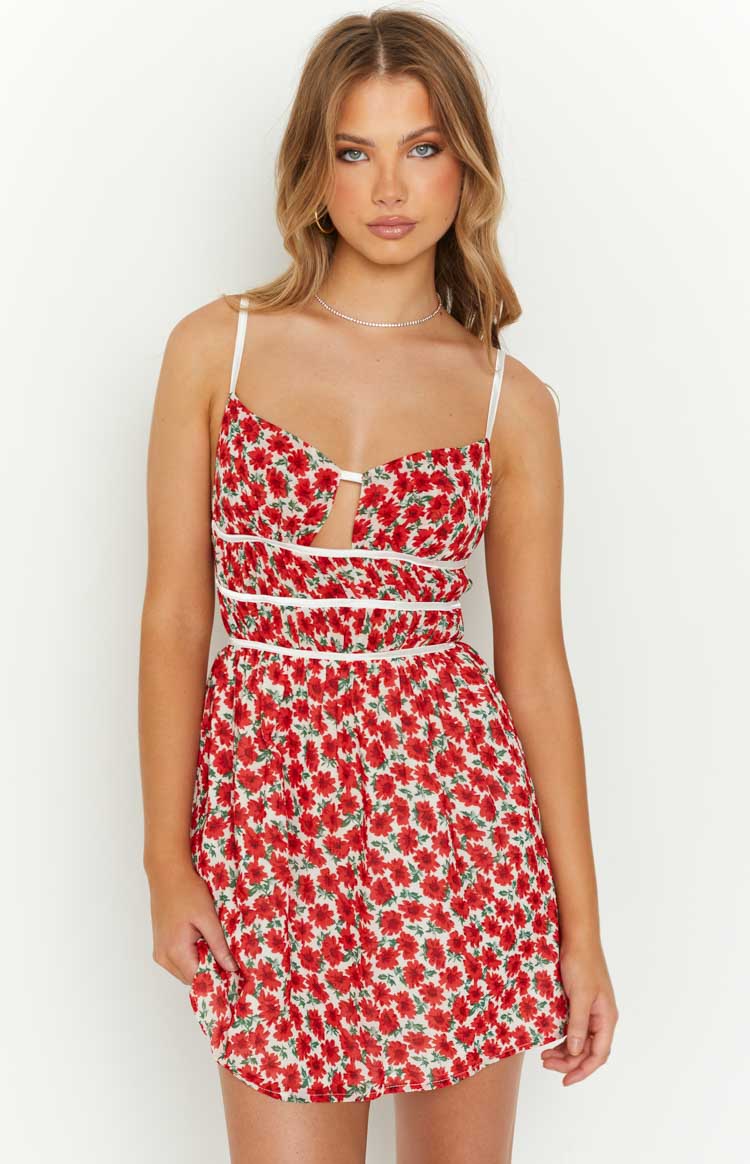 fitted lace wedding dress As It Should Be Red Floral Cotton Mini Dress main image 0