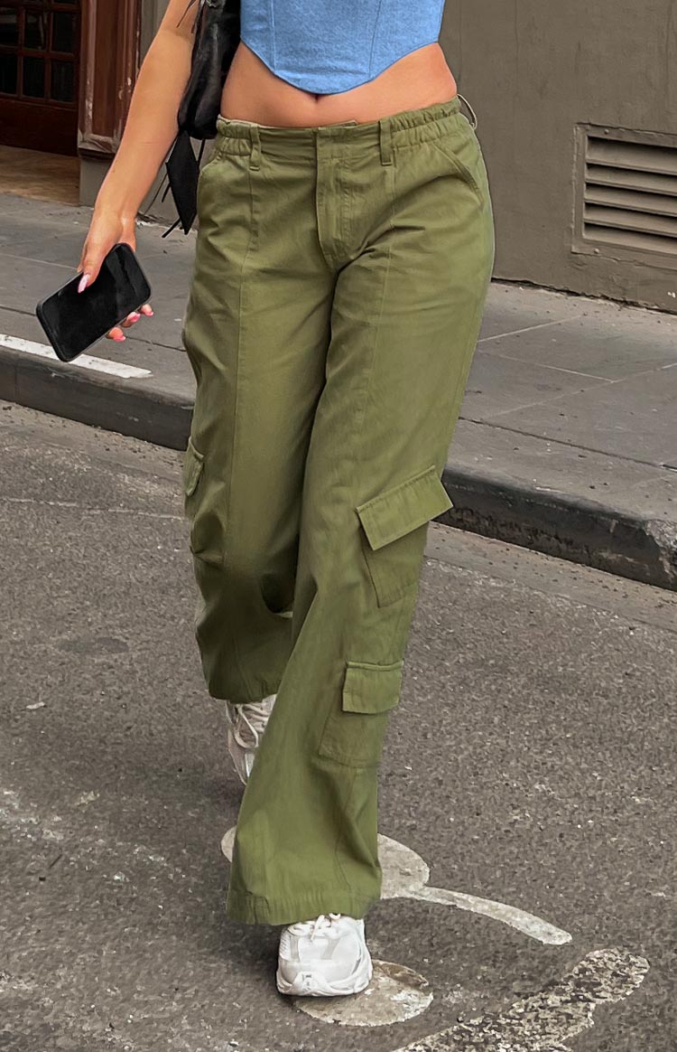 Millie Khaki Low Rise Cargo Trousers | Beginning Boutique AU