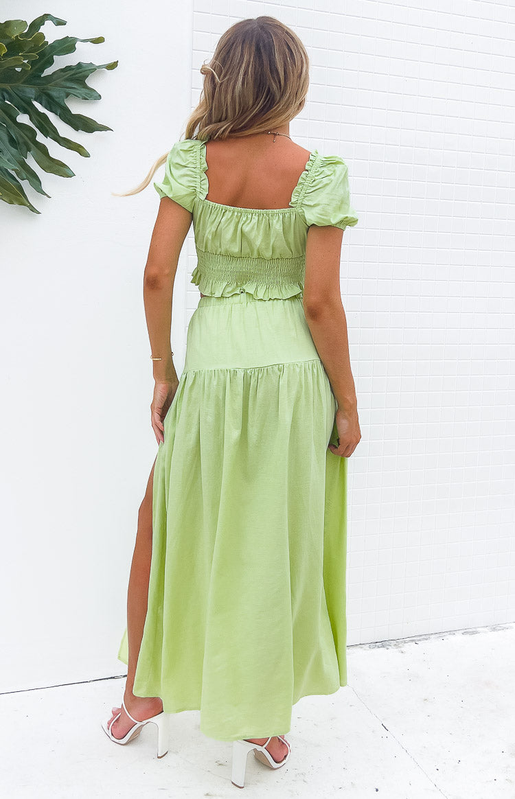 Ruthie Green Linen Blend Tiered Maxi Skirt Image